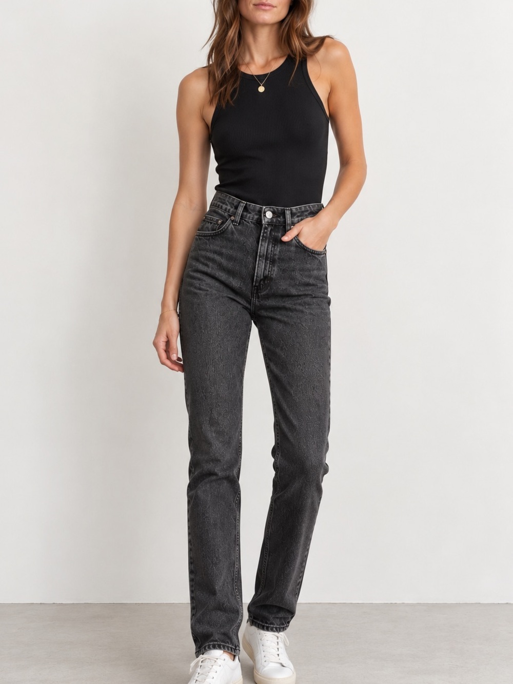 American Vintage Washed Black High Rise Straight Leg Jeans Size 24